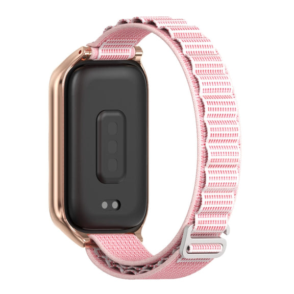 For Xiaomi Smart Band 9 Active / Redmi Band 3 Mijobs Metal Shell Nylon Watch Band(Pink Rose Gold)