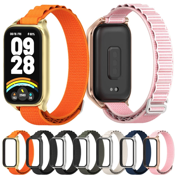 For Xiaomi Smart Band 9 Active / Redmi Band 3 Mijobs Metal Shell Nylon Watch Band(Black Silver)