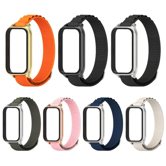 For Xiaomi Smart Band 9 Active / Redmi Band 3 Mijobs Metal Shell Nylon Watch Band(Black Silver)