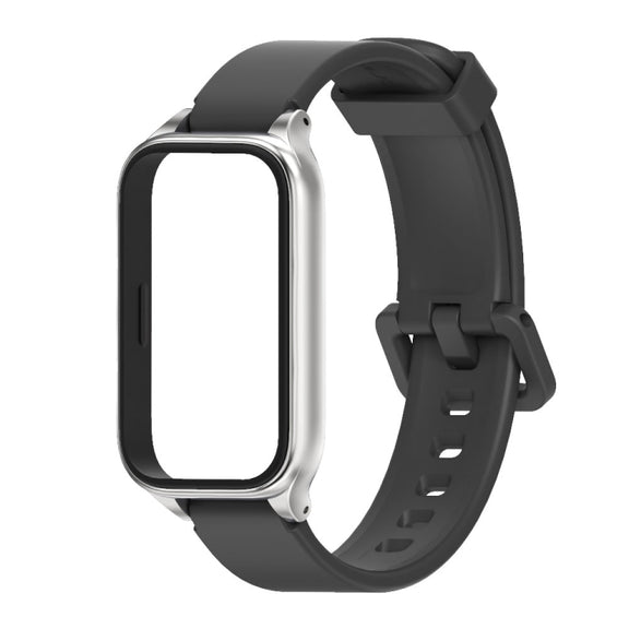For Xiaomi Smart Band 9 Active / Redmi Band 3 Mijobs Metal Shell Silicone Watch Band(Black Silver)