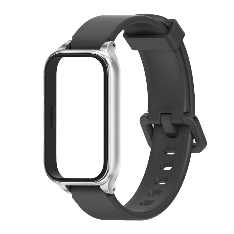 For Xiaomi Smart Band 9 Active / Redmi Band 3 Mijobs Metal Shell Silicone Watch Band(Black Silver)