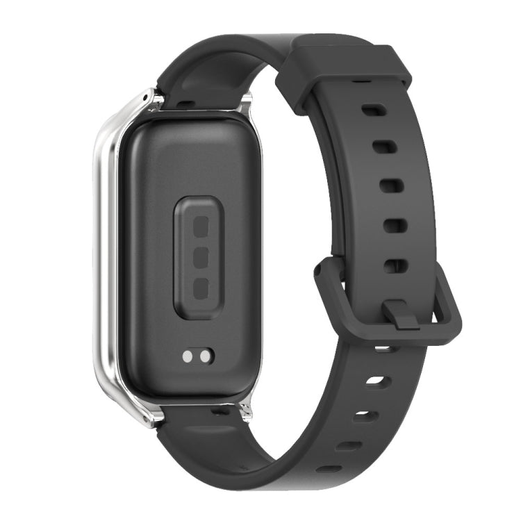 For Xiaomi Smart Band 9 Active / Redmi Band 3 Mijobs Metal Shell Silicone Watch Band(Black Silver)