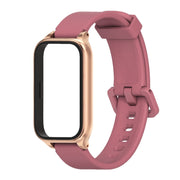 For Xiaomi Smart Band 9 Active / Redmi Band 3 Mijobs Metal Shell Silicone Watch Band(Wine Red Rose Gold)