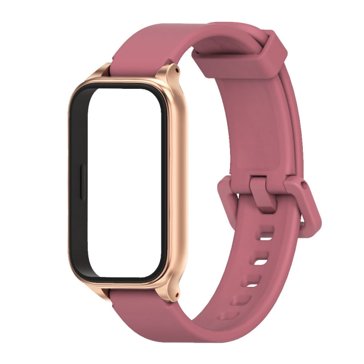 For Xiaomi Smart Band 9 Active / Redmi Band 3 Mijobs Metal Shell Silicone Watch Band(Wine Red Rose Gold)