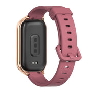 For Xiaomi Smart Band 9 Active / Redmi Band 3 Mijobs Metal Shell Silicone Watch Band(Wine Red Rose Gold)