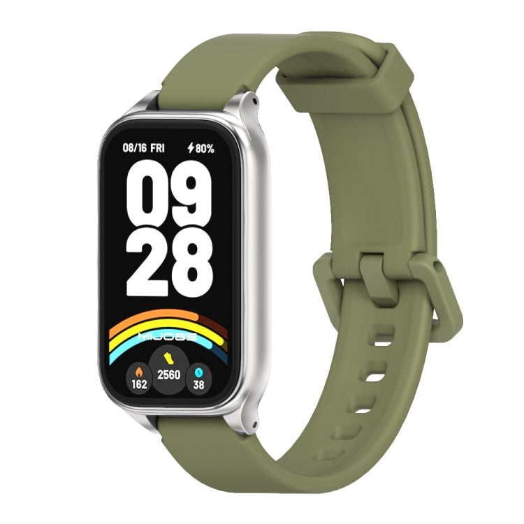 For Xiaomi Smart Band 9 Active / Redmi Band 3 Mijobs Metal Shell Silicone Watch Band(Army Green Silver) - free shipping - PMc TechLife - Order now!