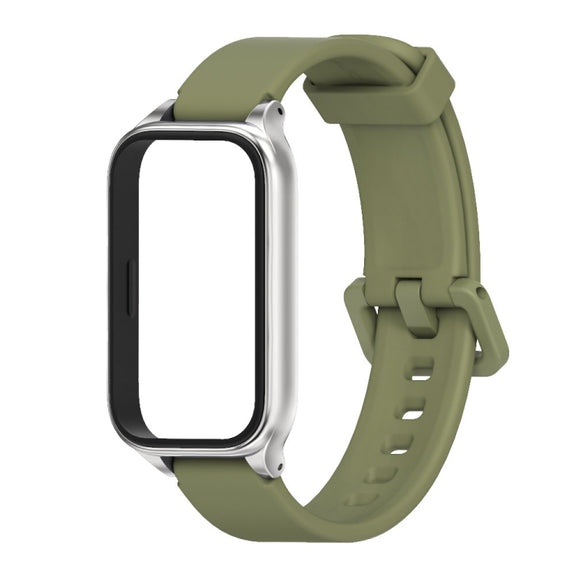For Xiaomi Smart Band 9 Active / Redmi Band 3 Mijobs Metal Shell Silicone Watch Band(Army Green Silver)