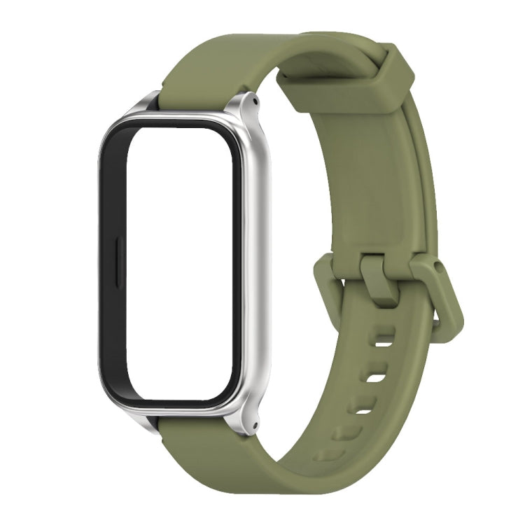 For Xiaomi Smart Band 9 Active / Redmi Band 3 Mijobs Metal Shell Silicone Watch Band(Army Green Silver)