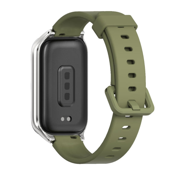 For Xiaomi Smart Band 9 Active / Redmi Band 3 Mijobs Metal Shell Silicone Watch Band(Army Green Silver)