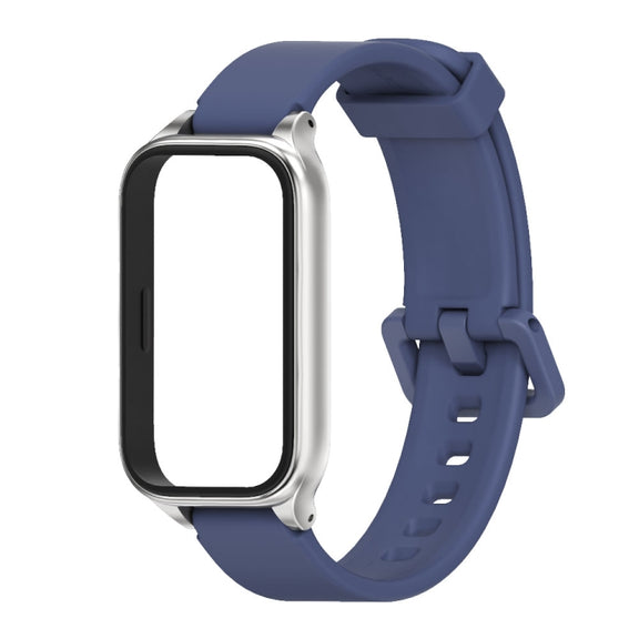For Xiaomi Smart Band 9 Active / Redmi Band 3 Mijobs Metal Shell Silicone Watch Band(Midnight Blue Silver)