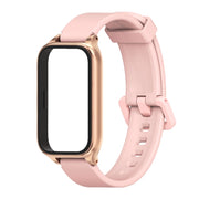 For Xiaomi Smart Band 9 Active / Redmi Band 3 Mijobs Metal Shell Silicone Watch Band(Pink Rose Gold)