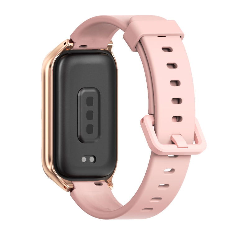 For Xiaomi Smart Band 9 Active / Redmi Band 3 Mijobs Metal Shell Silicone Watch Band(Pink Rose Gold)