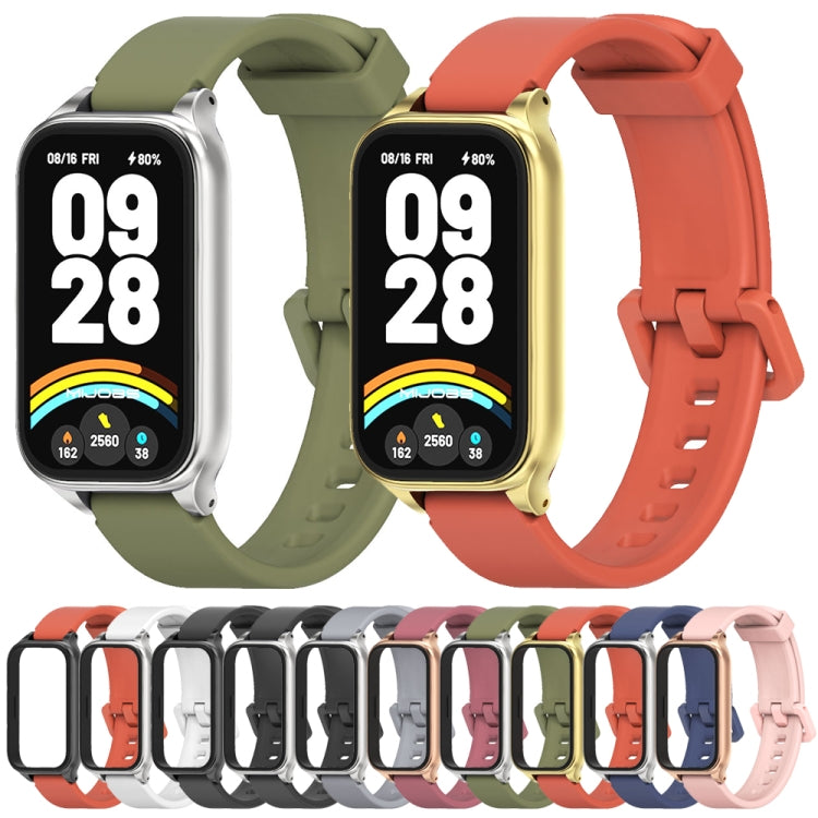 For Xiaomi Smart Band 9 Active / Redmi Band 3 Mijobs Metal Shell Silicone Watch Band(Black Silver)