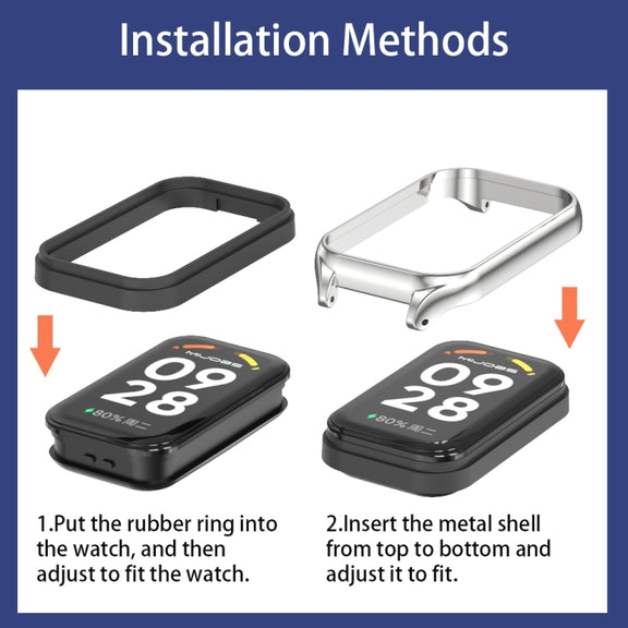 For Xiaomi Smart Band 9 Active / Redmi Band 3 Mijobs Metal Shell Silicone Watch Band(Black Silver)