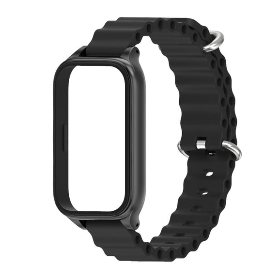 For Xiaomi Smart Band 9 Active / Redmi Band 3 Mijobs Metal Shell Marine Silicone Watch Band(Black)