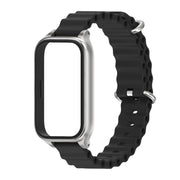 For Xiaomi Smart Band 9 Active / Redmi Band 3 Mijobs Metal Shell Marine Silicone Watch Band(Black Silver)