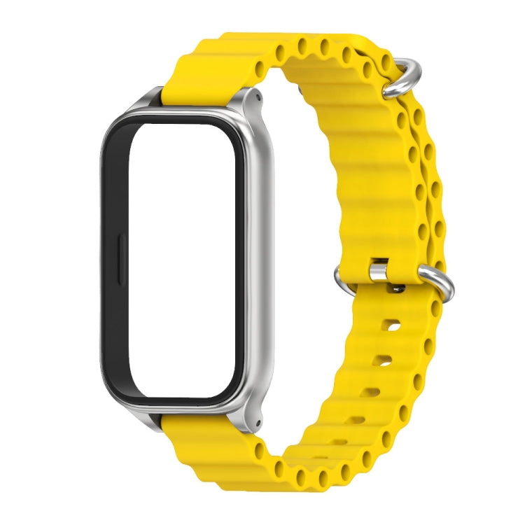 For Xiaomi Smart Band 9 Active / Redmi Band 3 Mijobs Metal Shell Marine Silicone Watch Band(Yellow Silver)