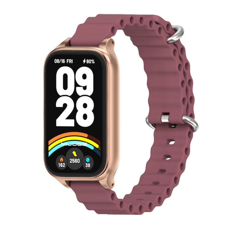 For Xiaomi Smart Band 9 Active / Redmi Band 3 Mijobs Metal Shell Marine Silicone Watch Band(Wine Red Rose Gold) - free shipping - PMc TechLife - Order now!