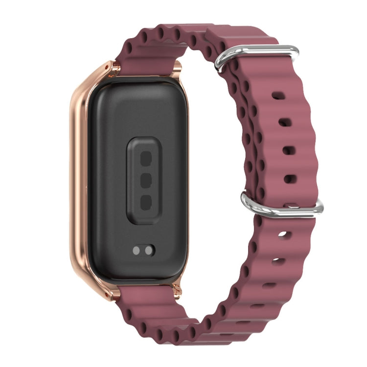 For Xiaomi Smart Band 9 Active / Redmi Band 3 Mijobs Metal Shell Marine Silicone Watch Band(Wine Red Rose Gold) - free shipping - PMc TechLife - Order now!