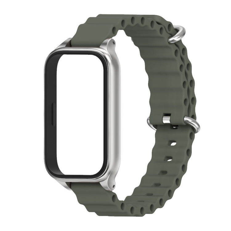 For Xiaomi Smart Band 9 Active / Redmi Band 3 Mijobs Metal Shell Marine Silicone Watch Band(khaki Grey Silver) - free shipping - PMc TechLife - Order now!