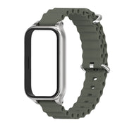 For Xiaomi Smart Band 9 Active / Redmi Band 3 Mijobs Metal Shell Marine Silicone Watch Band(khaki Grey Silver)