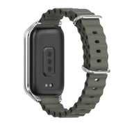 For Xiaomi Smart Band 9 Active / Redmi Band 3 Mijobs Metal Shell Marine Silicone Watch Band(khaki Grey Silver)
