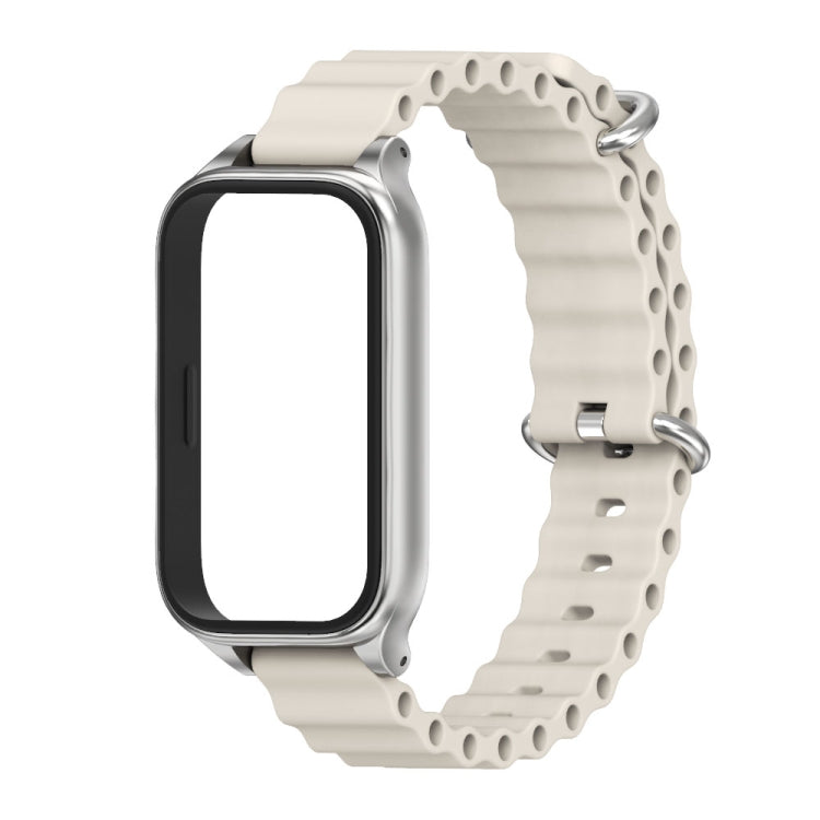 For Xiaomi Smart Band 9 Active / Redmi Band 3 Mijobs Metal Shell Marine Silicone Watch Band(Grey Silver)