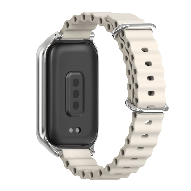 For Xiaomi Smart Band 9 Active / Redmi Band 3 Mijobs Metal Shell Marine Silicone Watch Band(Grey Silver)