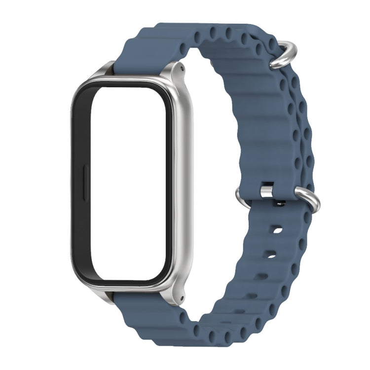 For Xiaomi Smart Band 9 Active / Redmi Band 3 Mijobs Metal Shell Marine Silicone Watch Band(Dark Blue Silver) - free shipping - PMc TechLife - Order now!