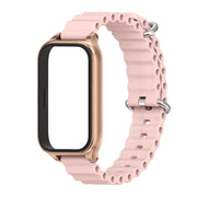 For Xiaomi Smart Band 9 Active / Redmi Band 3 Mijobs Metal Shell Marine Silicone Watch Band(Pink Rose Gold)