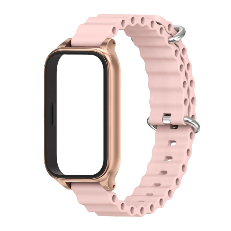 For Xiaomi Smart Band 9 Active / Redmi Band 3 Mijobs Metal Shell Marine Silicone Watch Band(Pink Rose Gold)