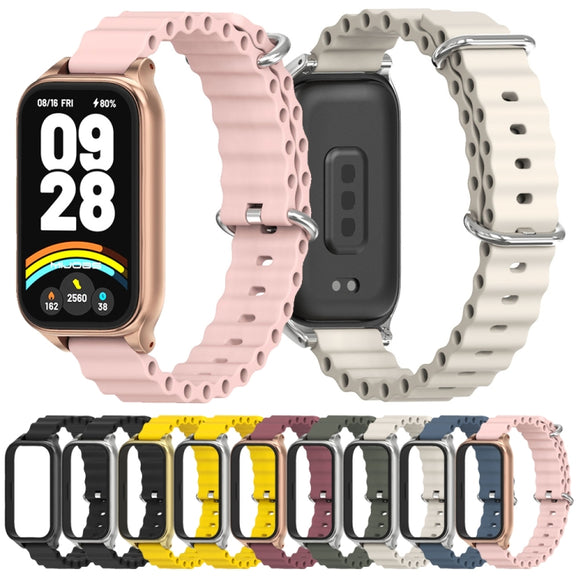 For Xiaomi Smart Band 9 Active / Redmi Band 3 Mijobs Metal Shell Marine Silicone Watch Band(Yellow Gold)