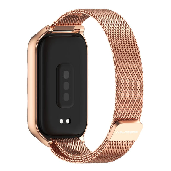 For Xiaomi Smart Band 9 Active / Redmi Band 3 Mijobs Metal Shell Milan Magnetic Watch Band(Rose Gold)