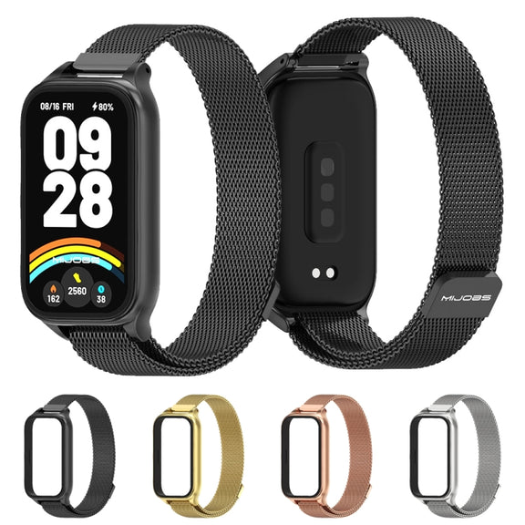 For Xiaomi Smart Band 9 Active / Redmi Band 3 Mijobs Metal Shell Milan Magnetic Watch Band(Rose Gold)