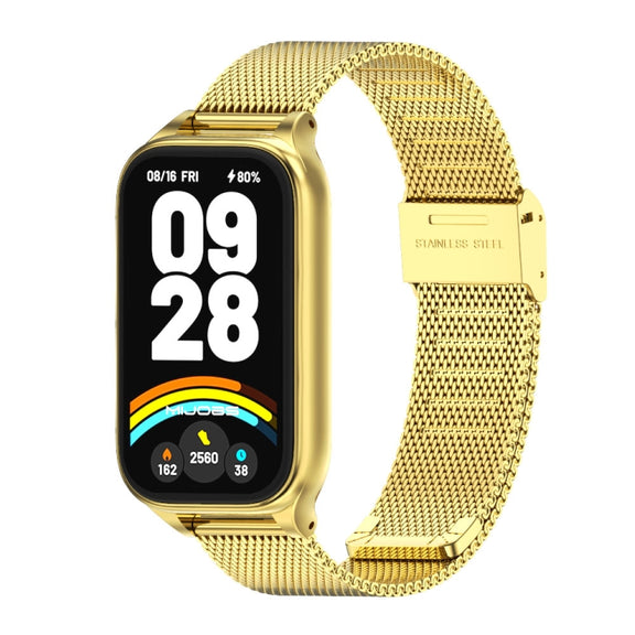 For Xiaomi Smart Band 9 Active / Redmi Band 3 Mijobs Metal Shell Milan Buckle Watch Band(Gold)