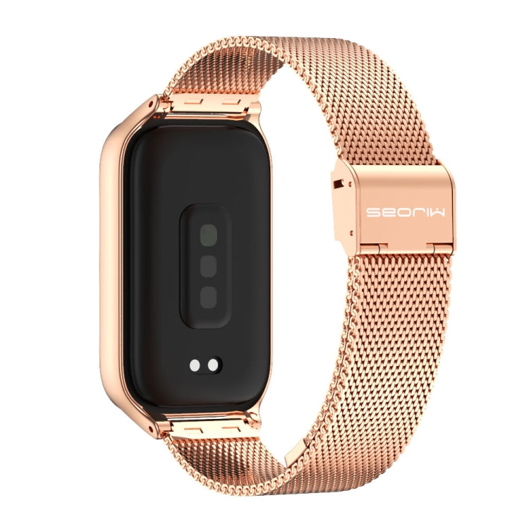 For Xiaomi Smart Band 9 Active / Redmi Band 3 Mijobs Metal Shell Milan Buckle Watch Band(Rose Gold)