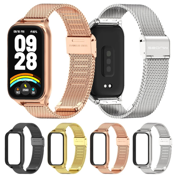 For Xiaomi Smart Band 9 Active / Redmi Band 3 Mijobs Metal Shell Milan Buckle Watch Band(Gold)