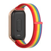 For Xiaomi Smart Band 9 Active / Redmi Band 3 Mijobs Metal Shell Nylon Loop Watch Band(Rainbow Rose Gold)