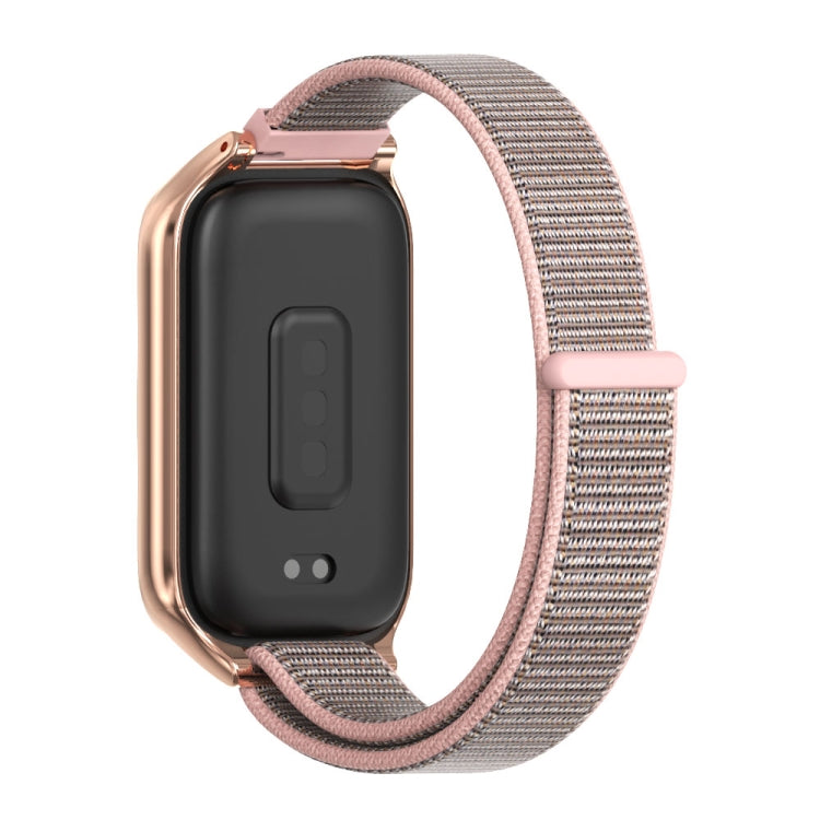 For Xiaomi Smart Band 9 Active / Redmi Band 3 Mijobs Metal Shell Nylon Loop Watch Band(Pink Rose Gold)