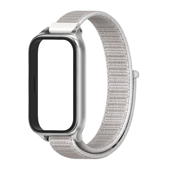 For Xiaomi Smart Band 9 Active / Redmi Band 3 Mijobs Metal Shell Nylon Loop Watch Band(Sea Shell Silver)
