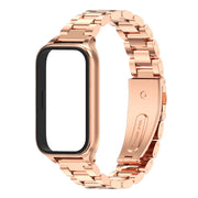 For Xiaomi Smart Band 9 Active / Redmi Band 3 Mijobs Metal Shell Three-Bead Stainless Steel Watch Band(Rose Gold)