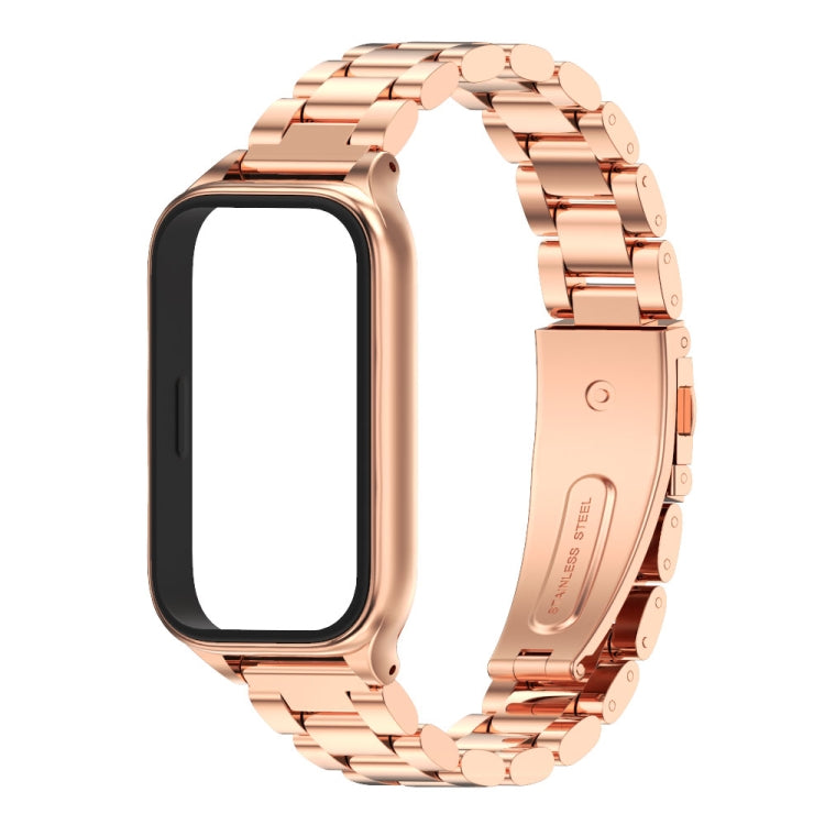 For Xiaomi Smart Band 9 Active / Redmi Band 3 Mijobs Metal Shell Three-Bead Stainless Steel Watch Band(Rose Gold)