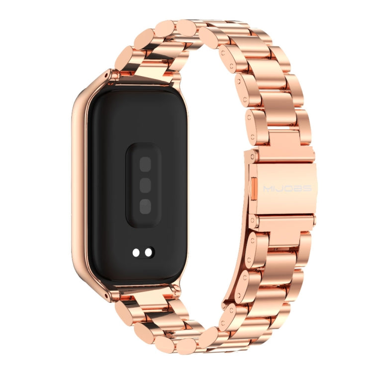 For Xiaomi Smart Band 9 Active / Redmi Band 3 Mijobs Metal Shell Three-Bead Stainless Steel Watch Band(Rose Gold)