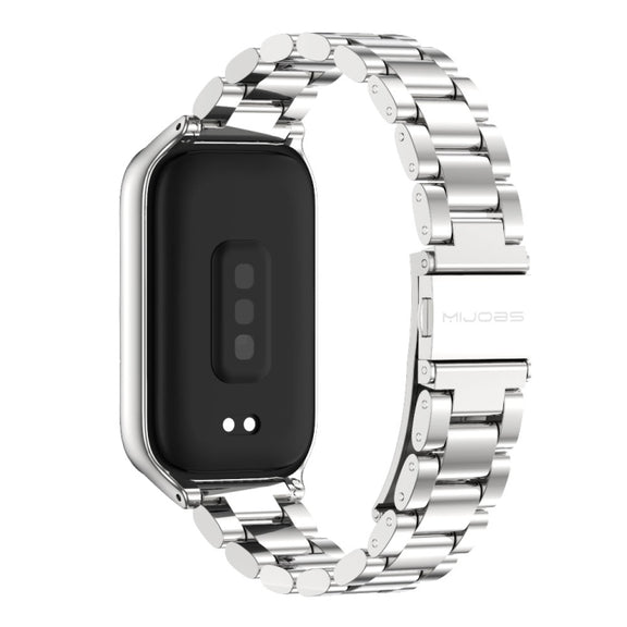 For Xiaomi Smart Band 9 Active / Redmi Band 3 Mijobs Metal Shell Three-Bead Stainless Steel Watch Band(Silver)