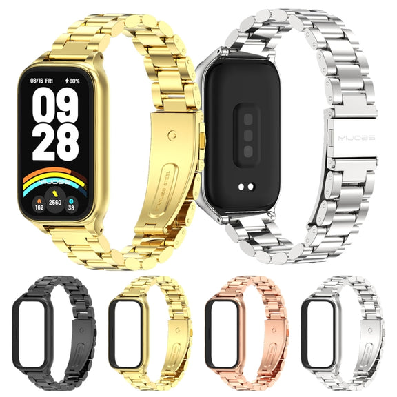 For Xiaomi Smart Band 9 Active / Redmi Band 3 Mijobs Metal Shell Three-Bead Stainless Steel Watch Band(Gold)