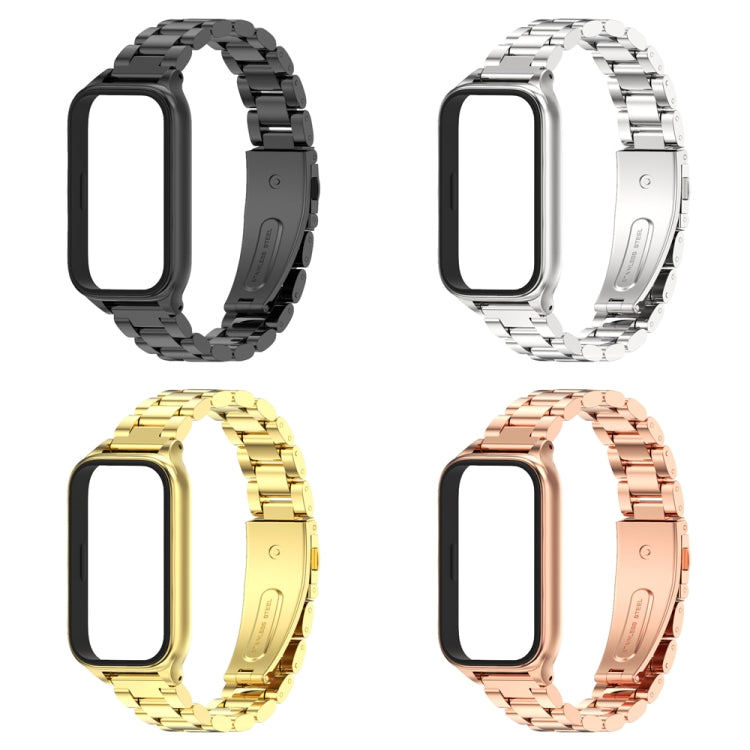 For Xiaomi Smart Band 9 Active / Redmi Band 3 Mijobs Metal Shell Three-Bead Stainless Steel Watch Band(Silver)