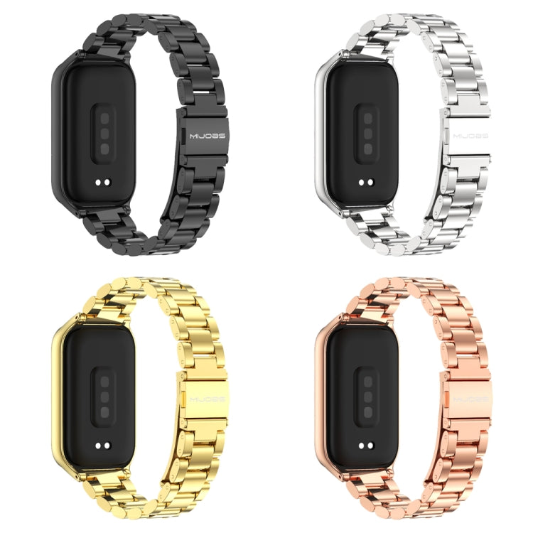 For Xiaomi Smart Band 9 Active / Redmi Band 3 Mijobs Metal Shell Three-Bead Stainless Steel Watch Band(Silver)