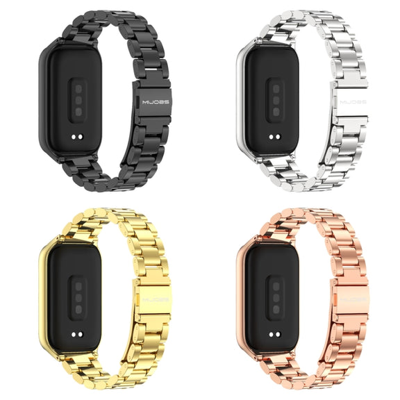 For Xiaomi Smart Band 9 Active / Redmi Band 3 Mijobs Metal Shell Three-Bead Stainless Steel Watch Band(Silver)