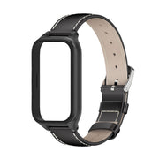 For Xiaomi Smart Band 9 Active / Redmi Band 3 Mijobs Metal Shell Genuine Leather Watch Band(Black)
