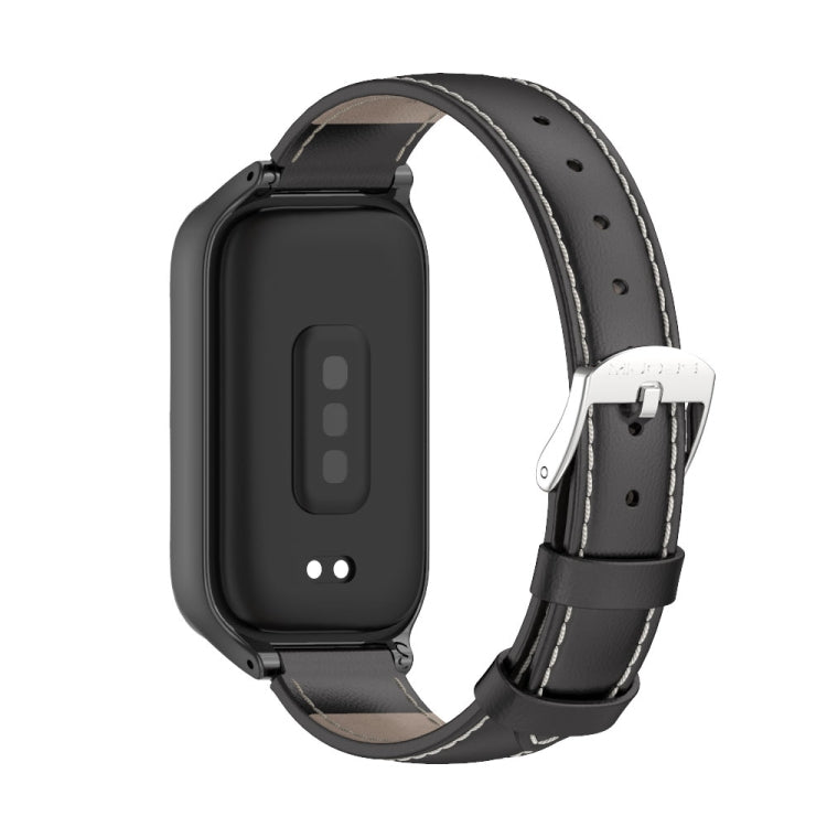For Xiaomi Smart Band 9 Active / Redmi Band 3 Mijobs Metal Shell Genuine Leather Watch Band(Black)